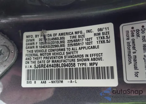 2011 Honda Cr-V Se z USA, uszkodzony, nr VIN 5J6RE4H40BL094058